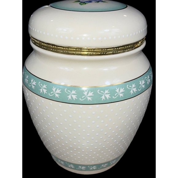 Knott's Berry Farm Ceramic Canister Hinged Lid Cookie Jar Beige Teal Gold Trim - Picture 3 of 11